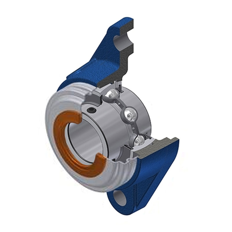 SNR UCFLE205-16CC Imperial Two Bolt Oval Cast Iron Flange Housing with 1 inch Bore Insert with Narrow Steel Plate Cover - Closed Version - Allow 2-3 Days