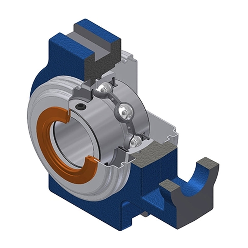 SNR UCT213CO Metric Cast Iron Take Up Unit with 65mm Bore Bearing Unit with Narrow Steel Plate Cover - Open Version - Allow 2-3 Days