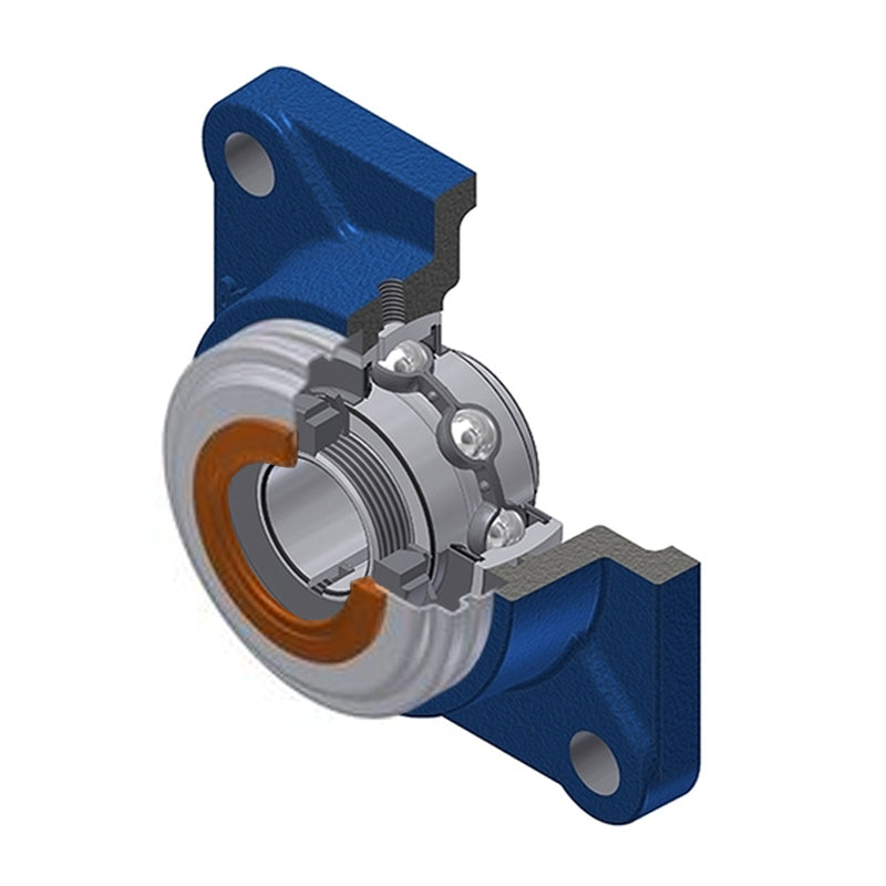 SNR UKF211HCO Metric Four Bolt Square Cast Iron Housing Insert with Narrow Steel Plate Cover and Adaptor Sleeve Fits 50mm Shaft - Open Version - Allow 2-3 Days