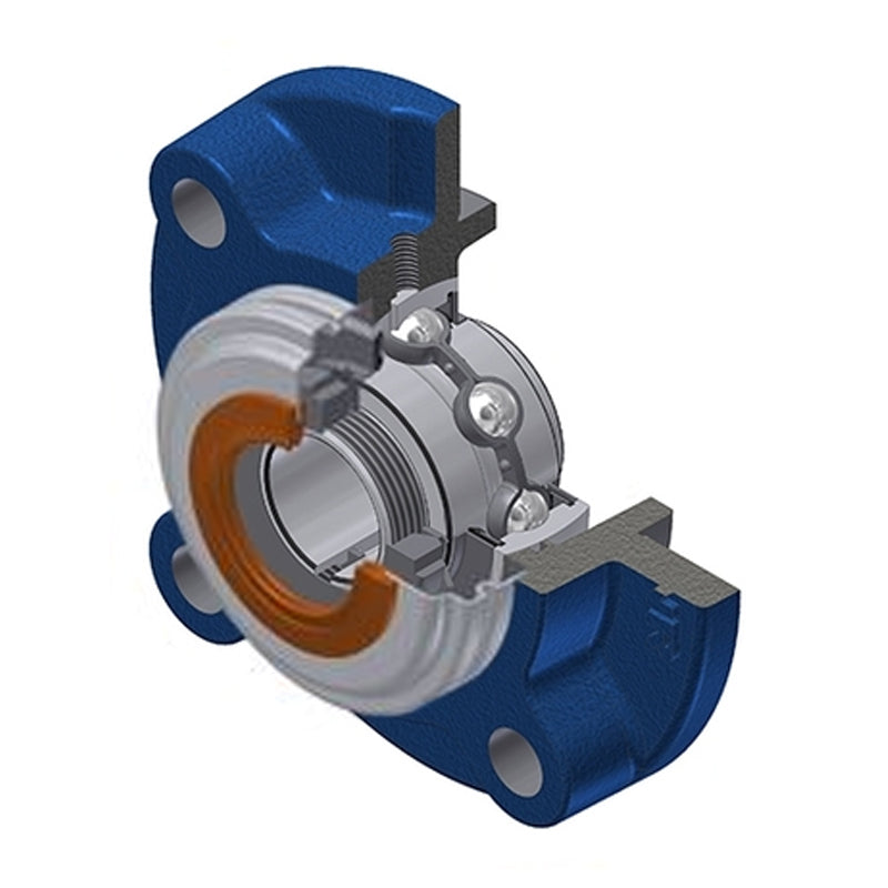 SNR UKFC207HCO Metric Four Bolt Cast Iron Round Flanged Housing Insert with Narrow Steel Plate Cover and Adaptor Sleeve Fits 30mm Shaft - Open Version - Allow 2-3 Days