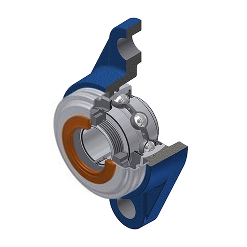 SNR UKFL205HCO Metric Two Bolt Cast Iron Oval Housing with Narrow Steel Plate Cover - Open Version - Insert and Adaptor Sleeve Fits 20mm Shaft - Allow 2-3 Days