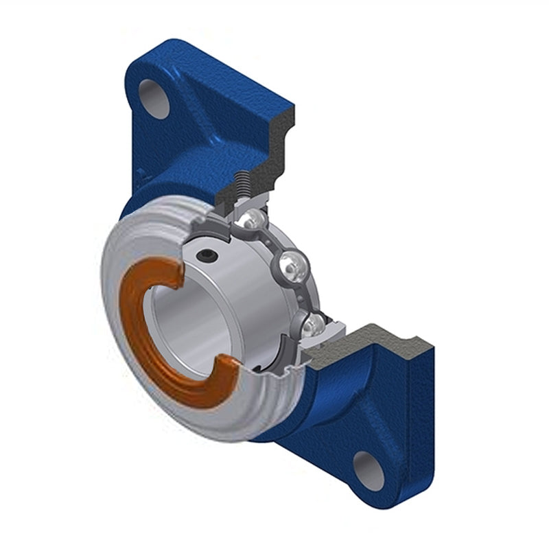 SNR USF201CO Metric Four Bolt Square Cast Iron Flange Housing with 12mm Bore Insert with Narrow Steel Plate Cover - Open Version - Allow 2-3 Days