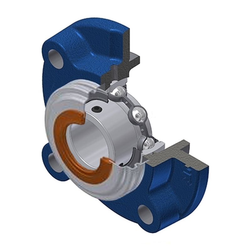 SNR USFC207CO Metric Four Bolt Cast Iron Round Flanged Housing with 35mm Insert with Narrow Steel Plate Cover - Open Version - Allow 2-3 Days