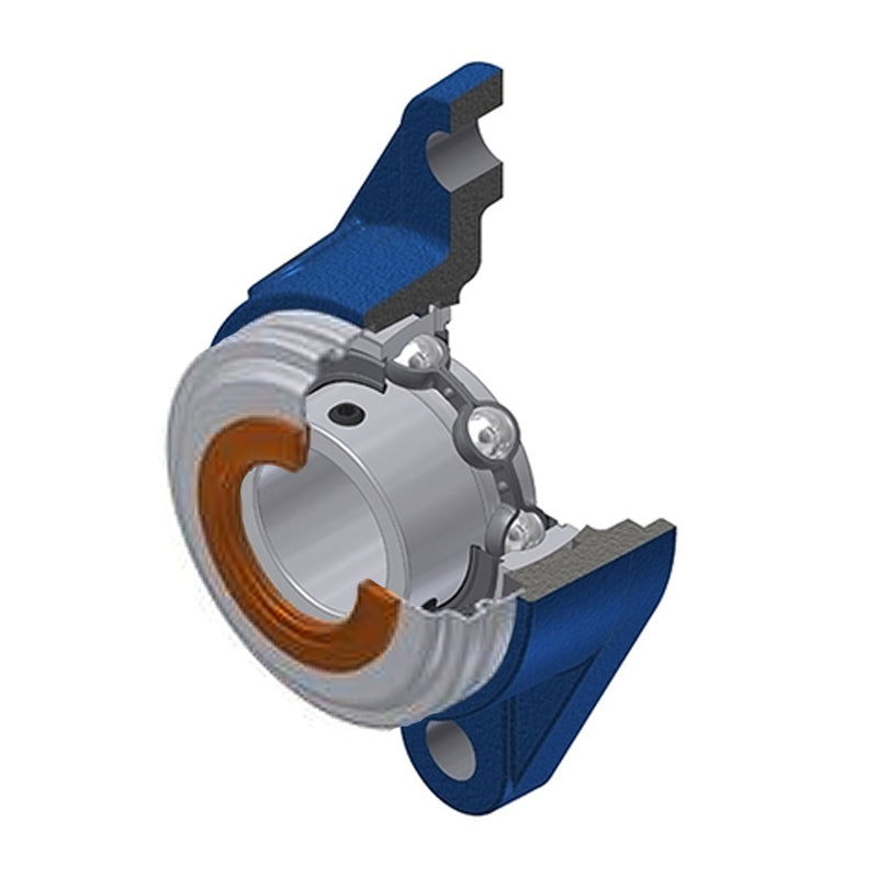SNR USFLE203CO Metric Two Bolt Oval Cast Iron Flange Housing with 17mm Bore Insert with Narrow Steel Plate Cover - Open Version - Allow 2-3 Days