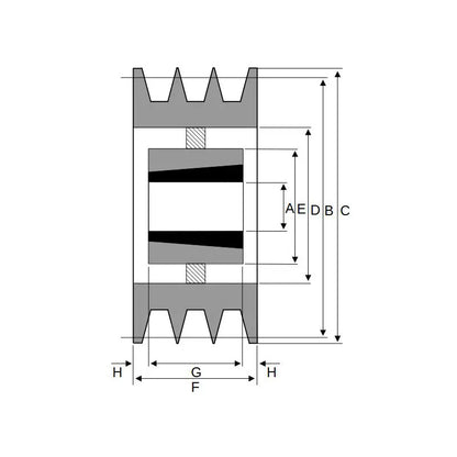 PowerDrive 280X3SPA 280mm Pitch Diameter SPA Section Tapered Locking Bush Type Pulley with 3 Grooves (Bush not Incl.) - Allow 2-3 Days