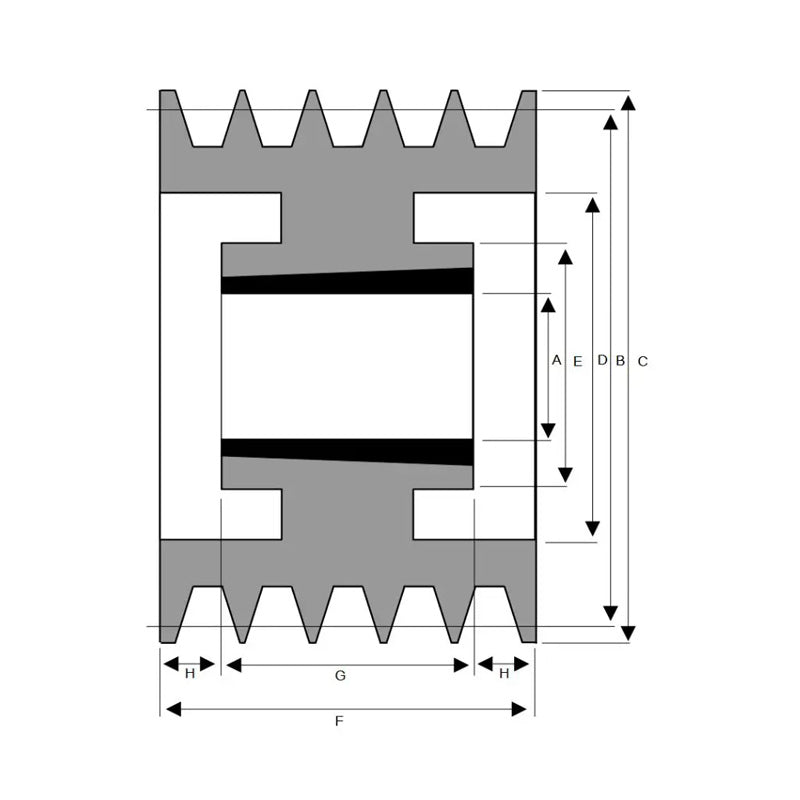 250X5SPA 250mm Pitch Diameter SPA Section Tapered Locking Bush Type Pulley with 5 Grooves (Bush not Incl.)
