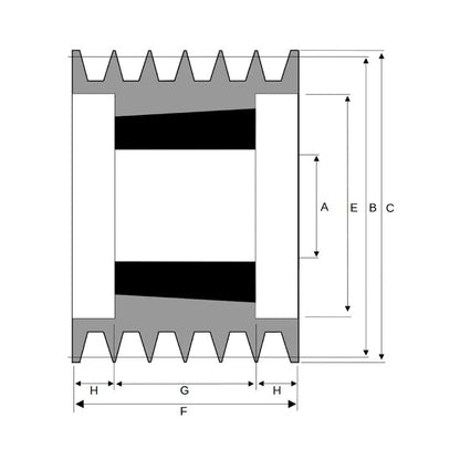 PowerDrive 200X6SPA 200mm Pitch Diameter SPA Section Tapered Locking Bush Type Pulley with 6 Grooves (Bush not Incl.) - Allow 2-3 Days