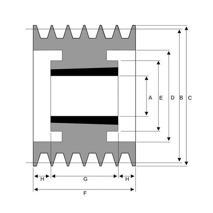 PowerDrive 500X6SPA 500mm Pitch Diameter SPA Section Tapered Locking Bush Type Pulley with 6 Grooves (Bush not Incl.) - Allow 2-3 Days