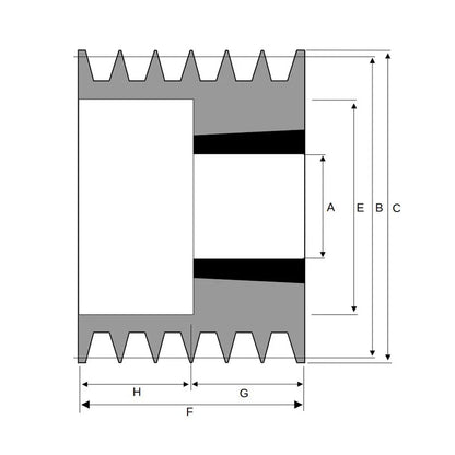 PowerDrive 140X6SPA 140mm Pitch Diameter SPA Section Tapered Locking Bush Type Pulley with 6 Grooves (Bush not Incl.) - Allow 2-3 Days