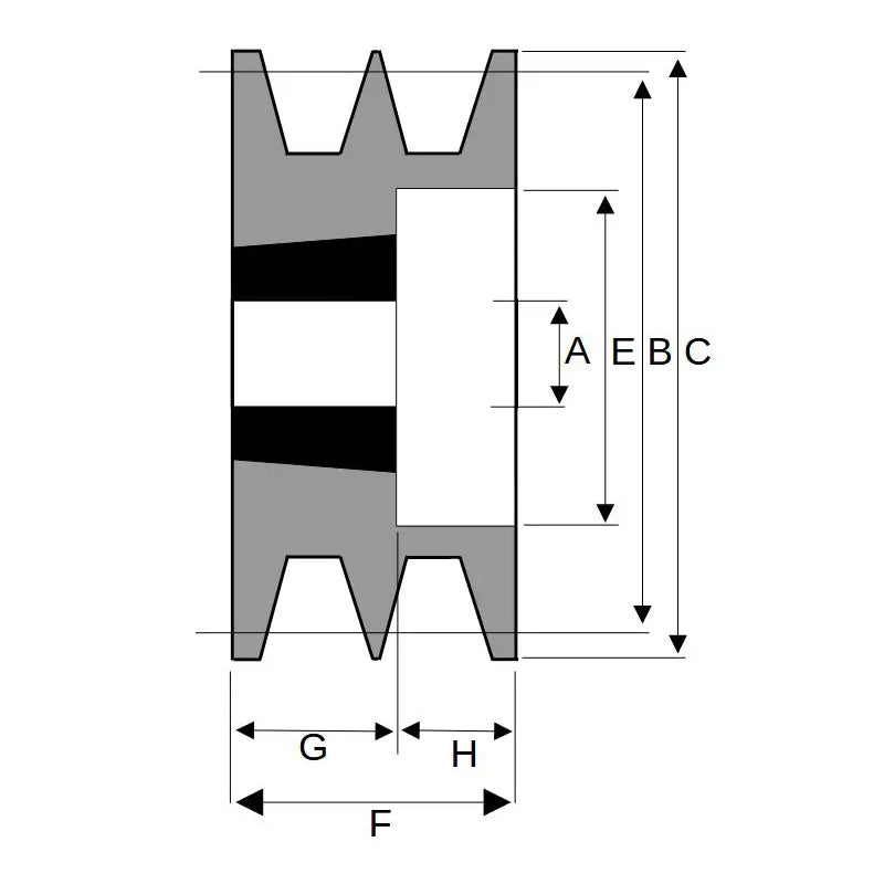 118X2SPB 118mm Pitch Diameter SPB Section Tapered Locking Bush Type Pulley with 2 Grooves (Bush not Incl.)