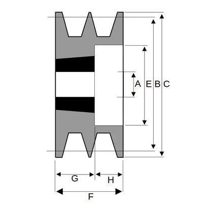 118X2SPB 118mm Pitch Diameter SPB Section Tapered Locking Bush Type Pulley with 2 Grooves (Bush not Incl.)