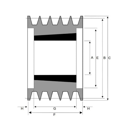 200X5SPB 200mm Pitch Diameter SPB Section Tapered Locking Bush Type Pulley with 5 Grooves (Bush not Incl.)
