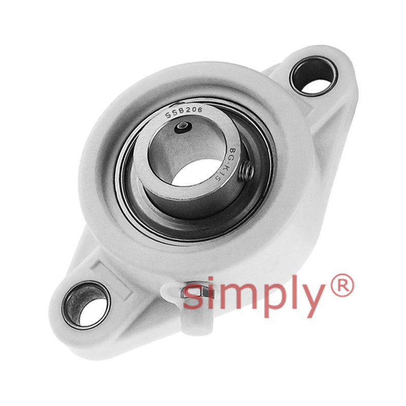 SHCFLPL206 Normal Duty Metric Two Bolt Oval Thermo Plastic Flange Housing with 30mm Bore Stainless Insert