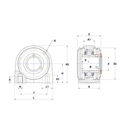 SNR UKPG208HCC Metric Cast Iron Two Bolt Pillow / Plummer Block Housing with Narrow Steel Plate Cover - Closed Version - Insert and Adaptor Sleeve Fits 35mm Shaft - Allow 2-3 Days