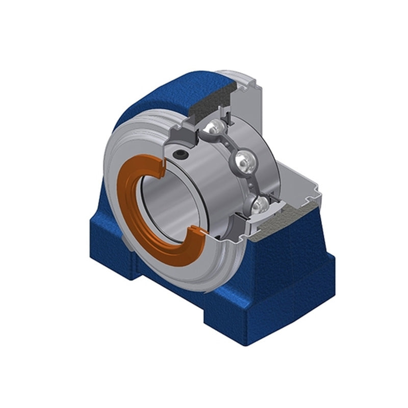 SNR UCPG211CO Metric Cast Iron Two Bolt Pillow / Plummer Block Housing with 55mm Bore Insert with Narrow Steel Plate Cover - Open Version - Allow 2-3 Days