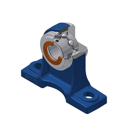SNR UKP213HCO Metric Cast Iron Two Bolt Pillow / Plummer Block Housing with Narrow Steel Plate Cover - Open Version - Insert and Adaptor Sleeve Fits 60mm Shaft - Allow 2-3 Days