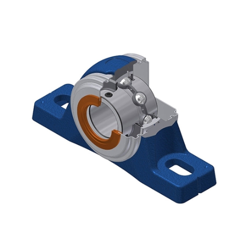 SNR UCPLE212CC Metric Cast Iron Two Bolt Pillow / Plummer Block Housing with 60mm Bore Insert with Narrow Steel Plate Cover - Closed Version - Allow 2-3 Days