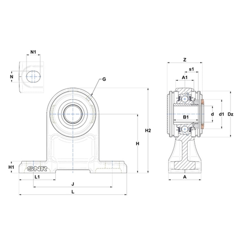 SNR UKPH205HCC Metric Cast Iron High Centre Height Two Bolt Pillow / Plummer Block Housing with Narrow Steel Plate Cover - Closed Version - Insert and Adaptor Sleeve Fits 20mm Shaft - Allow 2-3 Days