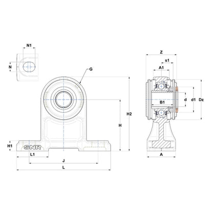 SNR UKPH210HCO Metric Cast Iron High Centre Height Two Bolt Pillow / Plummer Block Housing with Narrow Steel Plate Cover - Open Version - Insert and Adaptor Sleeve Fits 45mm Shaft - Allow 2-3 Days