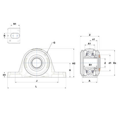 SNR UKPLE207HCC Metric Cast Iron Two Bolt Pillow / Plummer Block Housing with Narrow Steel Plate Cover - Closed Version - Insert and Adaptor Sleeve Fits 30mm Shaft - Allow 2-3 Days
