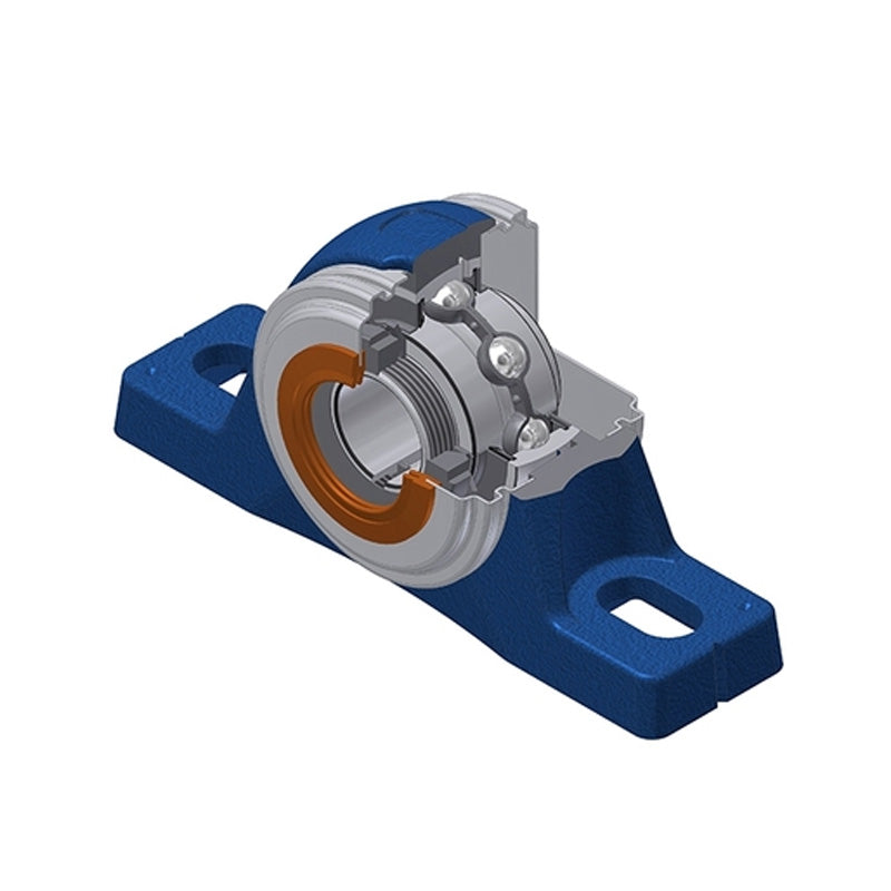 SNR UKPLE210HCC Metric Cast Iron Two Bolt Pillow / Plummer Block Housing with Narrow Steel Plate Cover - Closed Version - Insert and Adaptor Sleeve Fits 45mm Shaft - Allow 2-3 Days