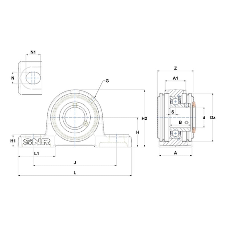 SNR USP212CC Metric Cast Iron Two Bolt Pillow / Plummer Block Housing with 60mm Bore Insert with Narrow Steel Plate Cover - Closed Version - Allow 2-3 Days