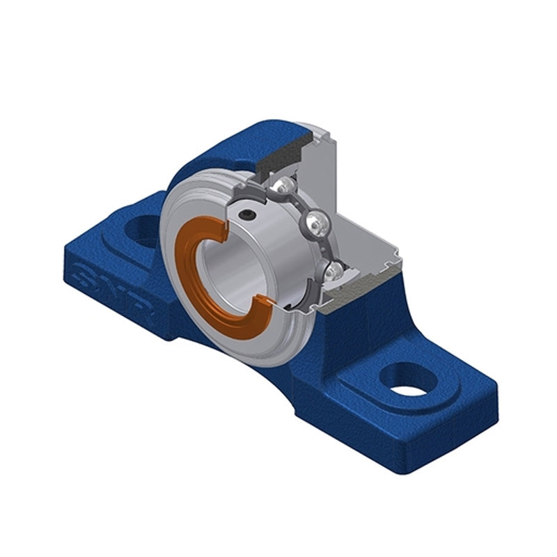 SNR USP212CC Metric Cast Iron Two Bolt Pillow / Plummer Block Housing with 60mm Bore Insert with Narrow Steel Plate Cover - Closed Version - Allow 2-3 Days